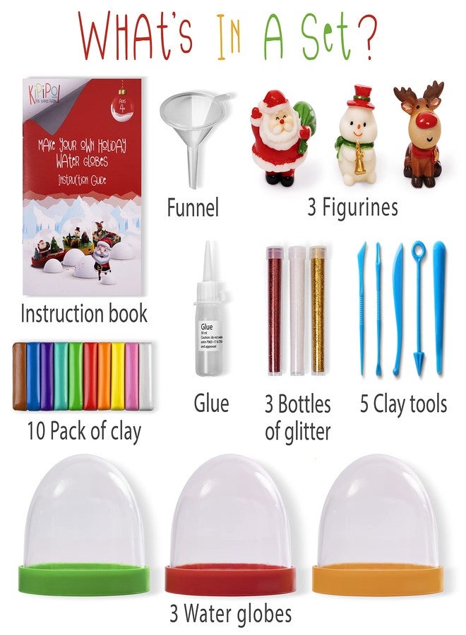 Kipipol Make Your Own Holiday Water Globe Kit - 3X DIY Snow Globe Making Kit w/ 3 Figures, 10 Packs of Modeling Clay for Sculpting, Crafts for Girls Ages 4-6, Arts and Crafts for Kids Ages 4-6-8-12 - Image 2